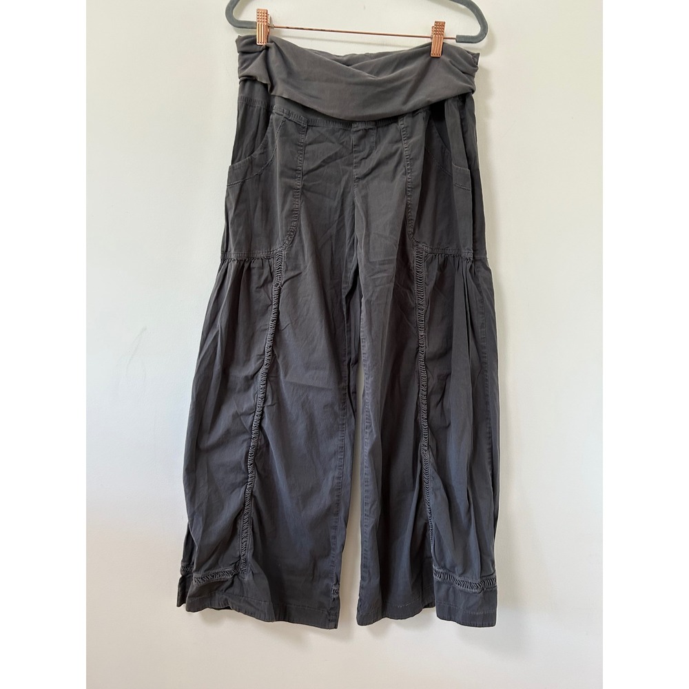XCVI Charcoal Gray Wide Leg Boho Pants Crochet Trim Foldover Waist Size Medium